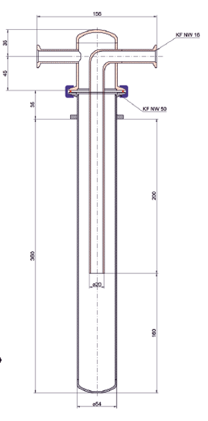 Cold finger out of stainless steel , two sections, long version with Dewar vessel