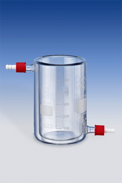 Glass Tempering Beaker GL 14 thread with PTFE Hose Nozzles 9mm OD